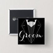 Groom Black and White Tux Wedding Party Button (Voorkant /achterkant)