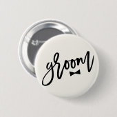 Groom Black Brush Script Bow Stropdas Wedding Part Ronde Button 5,7 Cm (Voorkant /achterkant)