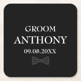 Groom Black Elegant Custom Name Gifts Wedding Vierkante Kartonnen Onderzetter