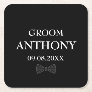 Groom Black Elegant Custom Name Gifts Wedding Vierkante Kartonnen Onderzetter