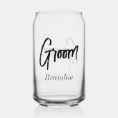 Groom Black White Script Wedding Blikvorm Glas (Achterkant)
