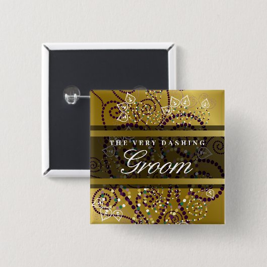 GROOM Boho Paarse Spirals Gold Chic Wedding Button (Voorkant /achterkant)