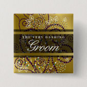 GROOM Boho Paarse Spirals Gold Chic Wedding Button (Voorkant)