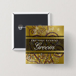 GROOM Boho Paarse Spirals Gold Chic Wedding Button