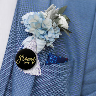Groom Bow Stropdas Gold Script Bridal Party Wedden Ronde Button 5,7 Cm