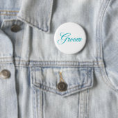 Groom Bridal Party Button in Aqua Blue (In situ)