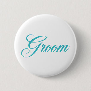 Groom Bridal Party Button in Aqua Blue