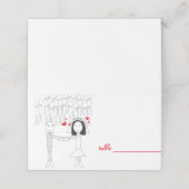 groom bride cartoon met rode hartplaatjes (Buitenkant ongevouwen)