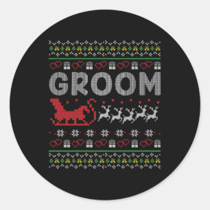 Groom Bride Kerstmis op Ugly Matching Couple Gi Ronde Sticker