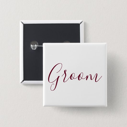 Groom Burgundy Font Vierkante Button 5,1 Cm (Voorkant /achterkant)