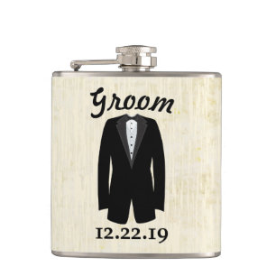 Groom Flask Tuxedo Black Stropdas Heupfles