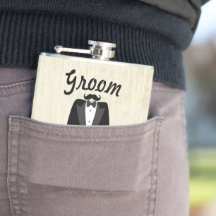 Groom Flask Tuxedo Black Stropdas Heupfles