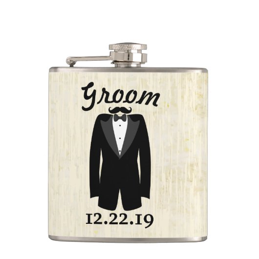 Groom Flask Tuxedo Black Stropdas Heupfles (Voorkant)