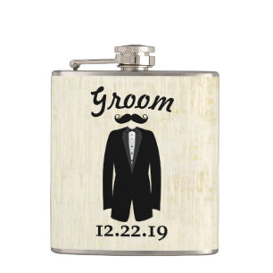 Groom Flask Tuxedo Black Stropdas Heupfles