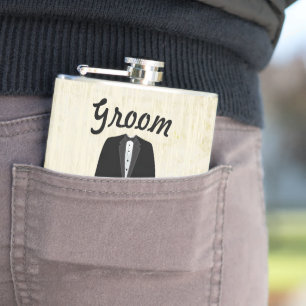 Groom Flask Tuxedo Black Stropdas Heupfles