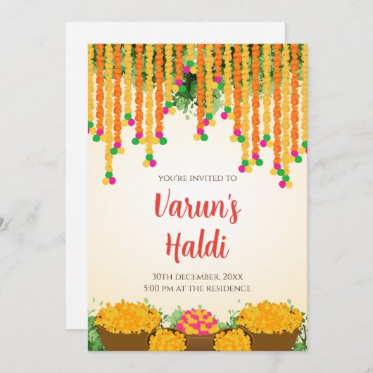 Groom Haldi invitations Digital Boy Pithi cartes (Devant / Derrière)