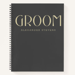 Groom Modern Black Gold Typography Name Wedding Notitieboek