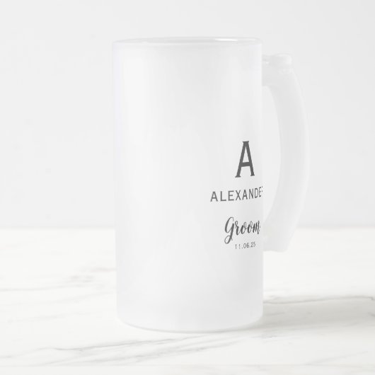 Groom Monogram Naam Bruiloft Matglas Bierpul (Voorkant rechts)