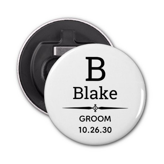 Groom Monogrammed Bottle Open Button Flesopener (Voorkant)