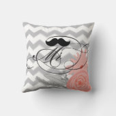 Groom Mustache Coral Gray Zig Zag Floral Kussen (Achterkant)