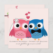 Groom Owl et Bride Owl Cute Faire-part de mariage (Devant / Derrière)