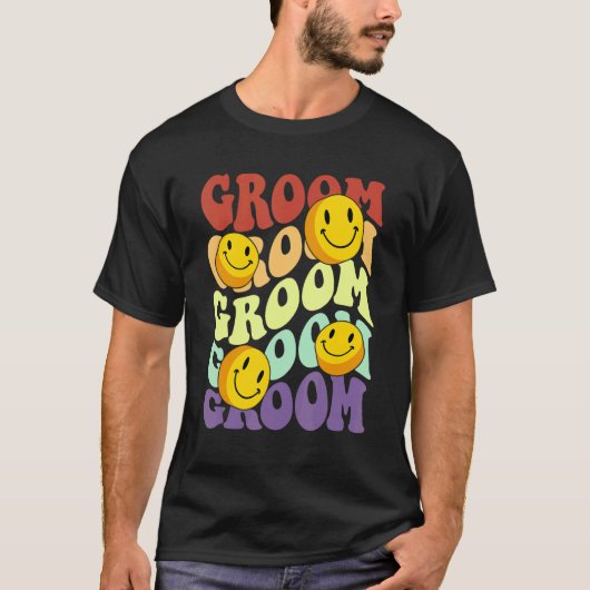 groom retro glimlach op het gezicht trouwfeest bac t-shirt (Voorkant)