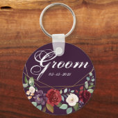 Groom Sleutelhanger Plum Paarse Rozen Goud Geometr (Voorkant)