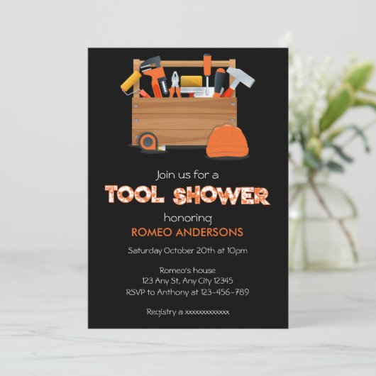 Groom Tool Douche Uitnodiging (Staand voorkant)