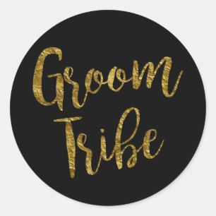 Groom Tribe Gold Leaf Script Classic Ronde Sticker