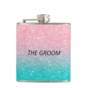 Groom Turquoise en roze glitter ombre Heupfles