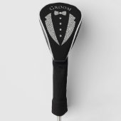 Groom Tuxedo Silver Typography Wedding Golfheadcover (Voorkant)