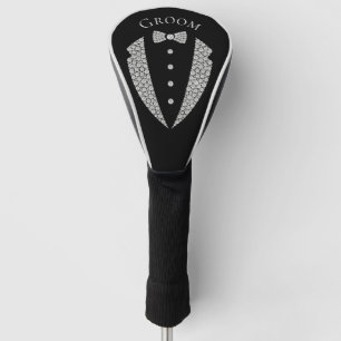 Groom Tuxedo Silver Typography Wedding Golfheadcover