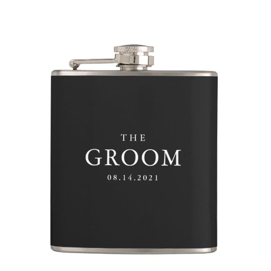 Groom Weddenschap Simple Classic Black en White Heupfles (Voorkant)