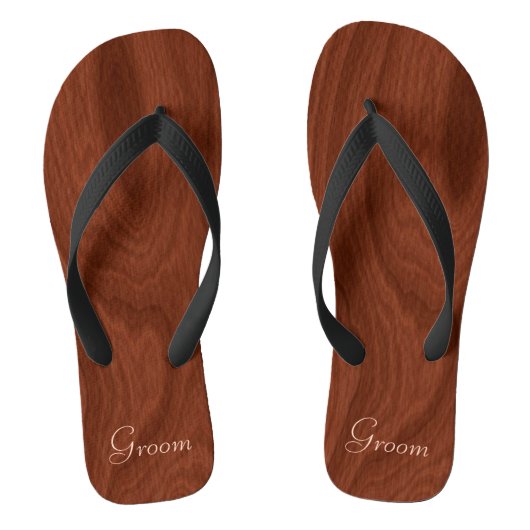 Groom Wedding Day Rustic Wood Kijk naar elke huwel Teenslippers (Voetbed)