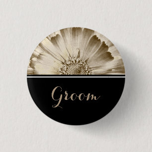 Groom Wedding Gold Daisy Ronde Button 3,2 Cm