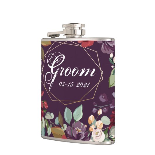 Groom Whiskey Flacon Plum Purple Rose Gold Geometr (Gauche)
