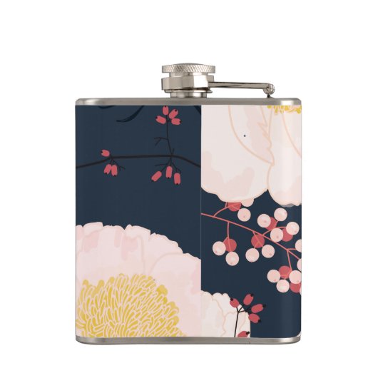 Groom Whiskey Flask Baby Roze Kosmos op Navy Heupfles (Achterkant)