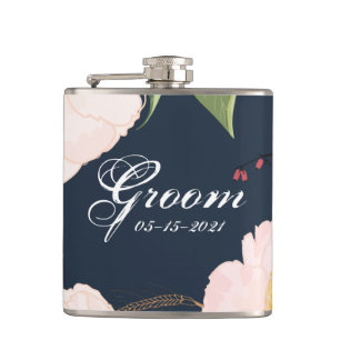 Groom Whiskey Flask Baby Roze Kosmos op Wit Heupfles