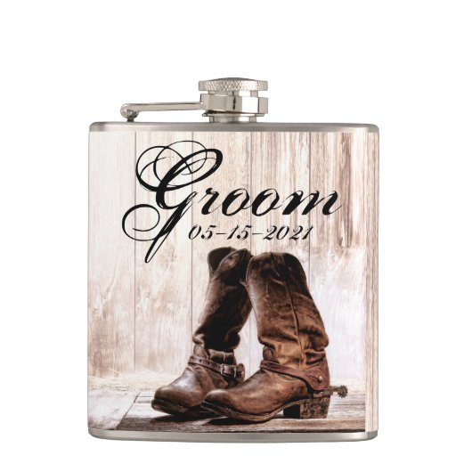 Groom Whiskey Flask laarzen land rustiek western w Heupfles (Voorkant)