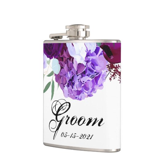 Groom Whiskey Flask Lavendel Hibiscus op Wit Heupfles (Links)
