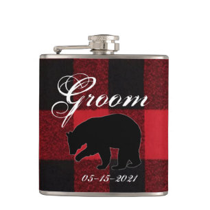 Groom Whiskey Flask Rood Buffel Plaid Beer Zwart Heupfles