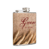 Groom Whiskey Flask Tarwe op Burlap Sack Country R Heupfles (Rechts)