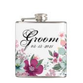 Groom Whiskey Flask Tropische Bloemen op Wit Heupfles (Voorkant)
