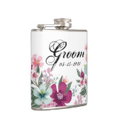 Groom Whiskey Flask Tropische Bloemen op Wit Heupfles (Rechts)