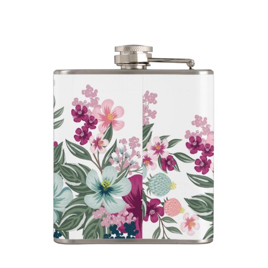 Groom Whiskey Flask Tropische Bloemen op Wit Heupfles (Achterkant)