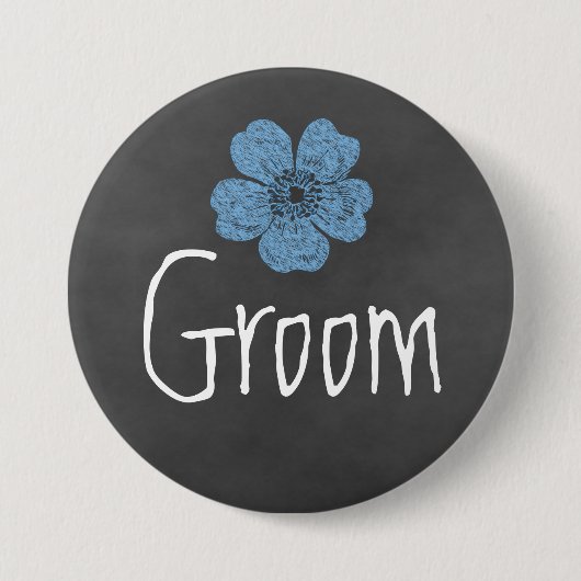 Groom Wild Blue Rozen Chalkboard Ronde Button 7,6 Cm (Voorkant)