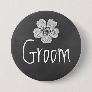 Groom Wild White Roses Chalkboard Ronde Button 7,6 Cm