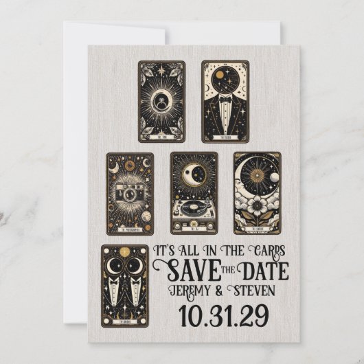 Grooms Bruiloft Tarot Save The Date (Voorkant)