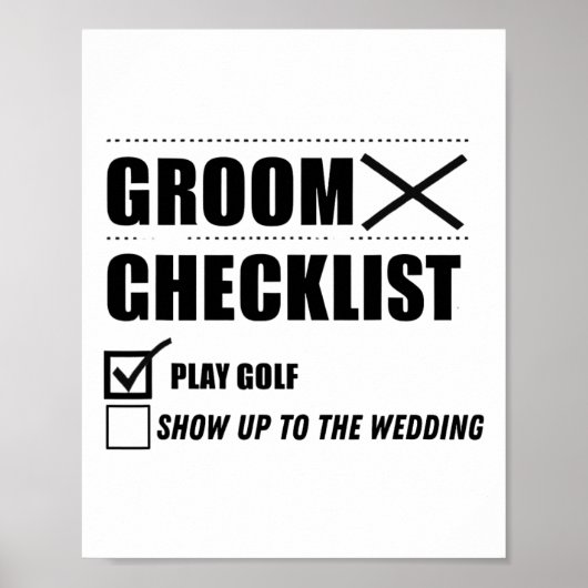 Groom's Checklist Golf Wedding - Grappig Bachelor  Poster (Voorkant)