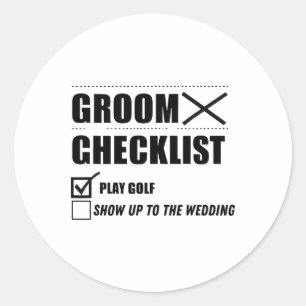 Groom's Checklist Golf Wedding - Grappig Bachelor  Ronde Sticker